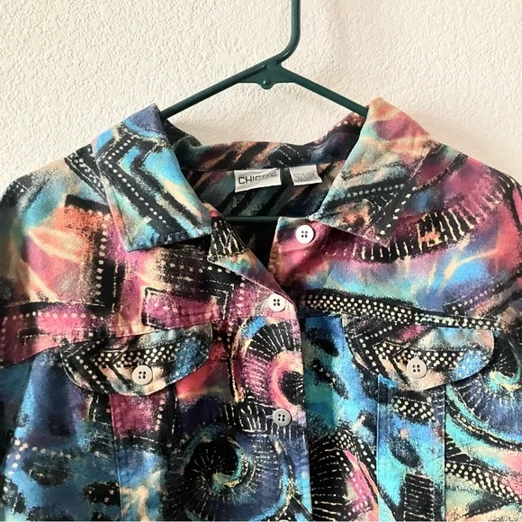 Chico’s Multicolor Art To Wear Boho Hippie Maximalist Streetwear Shirt Jacket XL - Picture 2 of 6